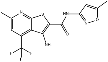 3-amino-6-methyl-N-(5-methyl-3-isoxazolyl)-4-(trifluoromethyl)thieno[2,3-b]pyridine-2-carboxamide Struktur