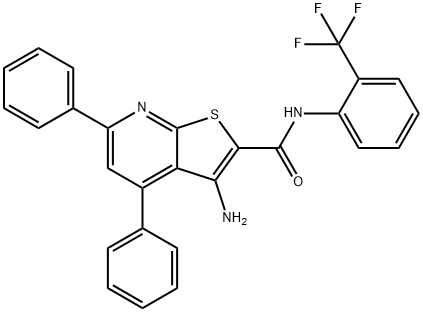 3-amino-4,6-diphenyl-N-[2-(trifluoromethyl)phenyl]thieno[2,3-b]pyridine-2-carboxamide Struktur