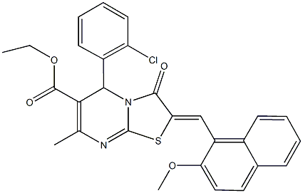 ethyl 5-(2-chlorophenyl)-2-[(2-methoxy-1-naphthyl)methylene]-7-methyl-3-oxo-2,3-dihydro-5H-[1,3]thiazolo[3,2-a]pyrimidine-6-carboxylate Struktur