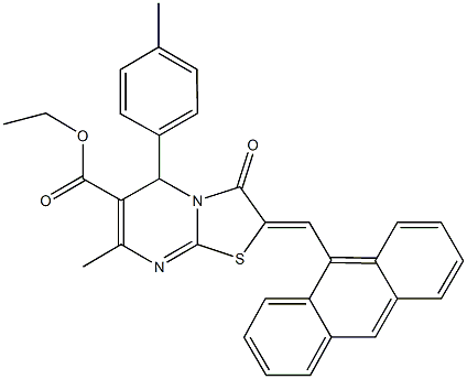 ethyl 2-(9-anthrylmethylene)-7-methyl-5-(4-methylphenyl)-3-oxo-2,3-dihydro-5H-[1,3]thiazolo[3,2-a]pyrimidine-6-carboxylate Struktur