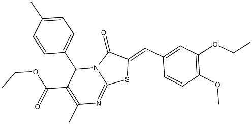 ethyl 2-(3-ethoxy-4-methoxybenzylidene)-7-methyl-5-(4-methylphenyl)-3-oxo-2,3-dihydro-5H-[1,3]thiazolo[3,2-a]pyrimidine-6-carboxylate Struktur