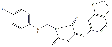 5-(1,3-benzodioxol-5-ylmethylene)-3-[(4-bromo-2-methylanilino)methyl]-1,3-thiazolidine-2,4-dione Struktur