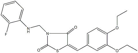 5-(3,4-diethoxybenzylidene)-3-[(2-fluoroanilino)methyl]-1,3-thiazolidine-2,4-dione Struktur