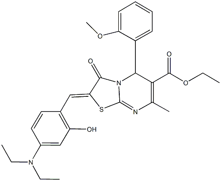 ethyl 2-[4-(diethylamino)-2-hydroxybenzylidene]-5-(2-methoxyphenyl)-7-methyl-3-oxo-2,3-dihydro-5H-[1,3]thiazolo[3,2-a]pyrimidine-6-carboxylate Struktur