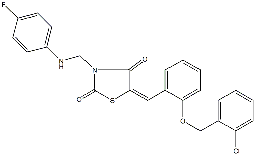 5-{2-[(2-chlorobenzyl)oxy]benzylidene}-3-[(4-fluoroanilino)methyl]-1,3-thiazolidine-2,4-dione Struktur