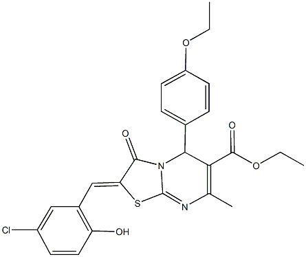 ethyl 2-(5-chloro-2-hydroxybenzylidene)-5-(4-ethoxyphenyl)-7-methyl-3-oxo-2,3-dihydro-5H-[1,3]thiazolo[3,2-a]pyrimidine-6-carboxylate Struktur