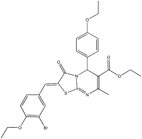 ethyl 2-(3-bromo-4-ethoxybenzylidene)-5-(4-ethoxyphenyl)-7-methyl-3-oxo-2,3-dihydro-5H-[1,3]thiazolo[3,2-a]pyrimidine-6-carboxylate Struktur