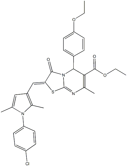 ethyl 2-{[1-(4-chlorophenyl)-2,5-dimethyl-1H-pyrrol-3-yl]methylene}-5-(4-ethoxyphenyl)-7-methyl-3-oxo-2,3-dihydro-5H-[1,3]thiazolo[3,2-a]pyrimidine-6-carboxylate Struktur