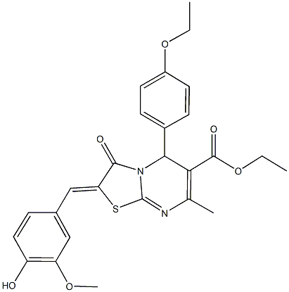 ethyl 5-(4-ethoxyphenyl)-2-(4-hydroxy-3-methoxybenzylidene)-7-methyl-3-oxo-2,3-dihydro-5H-[1,3]thiazolo[3,2-a]pyrimidine-6-carboxylate Struktur