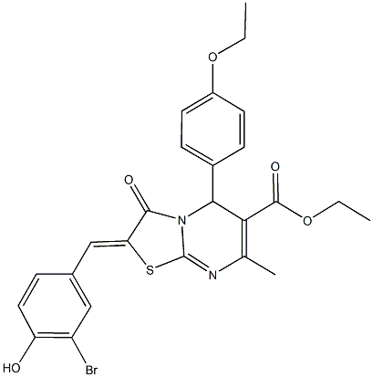 ethyl 2-(3-bromo-4-hydroxybenzylidene)-5-(4-ethoxyphenyl)-7-methyl-3-oxo-2,3-dihydro-5H-[1,3]thiazolo[3,2-a]pyrimidine-6-carboxylate Struktur