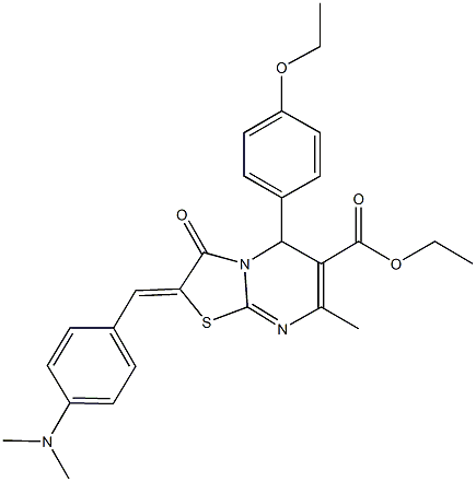 ethyl 2-[4-(dimethylamino)benzylidene]-5-(4-ethoxyphenyl)-7-methyl-3-oxo-2,3-dihydro-5H-[1,3]thiazolo[3,2-a]pyrimidine-6-carboxylate Struktur