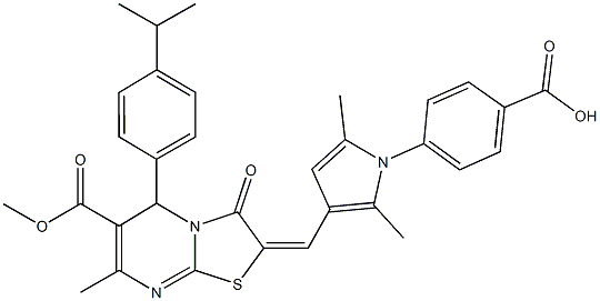 4-{3-[(5-(4-isopropylphenyl)-6-(methoxycarbonyl)-7-methyl-3-oxo-5H-[1,3]thiazolo[3,2-a]pyrimidin-2(3H)-ylidene)methyl]-2,5-dimethyl-1H-pyrrol-1-yl}benzoic acid Struktur