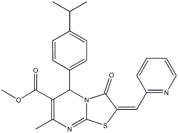 methyl 5-(4-isopropylphenyl)-7-methyl-3-oxo-2-(2-pyridinylmethylene)-2,3-dihydro-5H-[1,3]thiazolo[3,2-a]pyrimidine-6-carboxylate Struktur