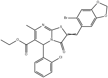 ethyl 2-[(6-bromo-1,3-benzodioxol-5-yl)methylene]-5-(2-chlorophenyl)-7-methyl-3-oxo-2,3-dihydro-5H-[1,3]thiazolo[3,2-a]pyrimidine-6-carboxylate Struktur