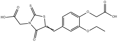 {5-[4-(carboxymethoxy)-3-ethoxybenzylidene]-4-oxo-2-thioxo-1,3-thiazolidin-3-yl}acetic acid Struktur