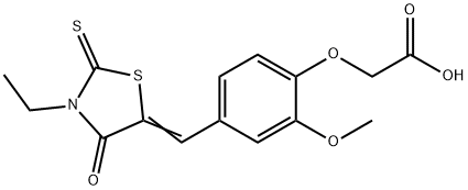 {4-[(3-ethyl-4-oxo-2-thioxo-1,3-thiazolidin-5-ylidene)methyl]-2-methoxyphenoxy}acetic acid Struktur