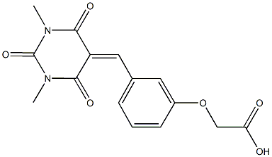 {3-[(1,3-dimethyl-2,4,6-trioxotetrahydro-5(2H)-pyrimidinylidene)methyl]phenoxy}acetic acid Struktur