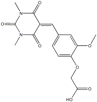 {4-[(1,3-dimethyl-2,4,6-trioxotetrahydro-5(2H)-pyrimidinylidene)methyl]-2-methoxyphenoxy}acetic acid Struktur