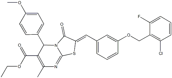 ethyl 2-{3-[(2-chloro-6-fluorobenzyl)oxy]benzylidene}-5-(4-methoxyphenyl)-7-methyl-3-oxo-2,3-dihydro-5H-[1,3]thiazolo[3,2-a]pyrimidine-6-carboxylate Struktur