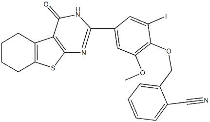 2-{[2-iodo-6-methoxy-4-(4-oxo-3,4,5,6,7,8-hexahydro[1]benzothieno[2,3-d]pyrimidin-2-yl)phenoxy]methyl}benzonitrile Struktur