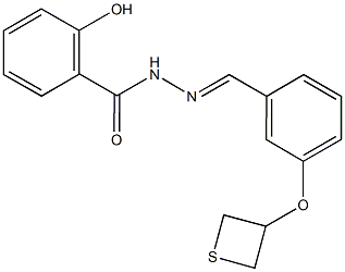 2-hydroxy-N'-[3-(3-thietanyloxy)benzylidene]benzohydrazide Struktur