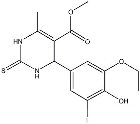 methyl 4-(3-ethoxy-4-hydroxy-5-iodophenyl)-6-methyl-2-thioxo-1,2,3,4-tetrahydro-5-pyrimidinecarboxylate Struktur