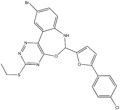 10-bromo-6-[5-(4-chlorophenyl)-2-furyl]-3-(ethylsulfanyl)-6,7-dihydro[1,2,4]triazino[5,6-d][3,1]benzoxazepine Struktur