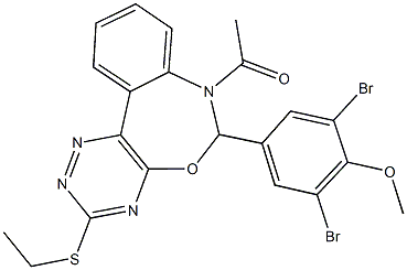 7-acetyl-6-(3,5-dibromo-4-methoxyphenyl)-3-(ethylsulfanyl)-6,7-dihydro[1,2,4]triazino[5,6-d][3,1]benzoxazepine Struktur