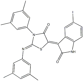 3-{3-(3,5-dimethylphenyl)-2-[(3,5-dimethylphenyl)imino]-4-oxo-1,3-thiazolidin-5-ylidene}-5-iodo-1,3-dihydro-2H-indol-2-one Struktur