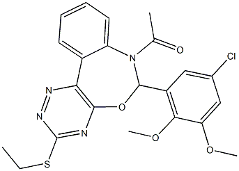 7-acetyl-6-(5-chloro-2,3-dimethoxyphenyl)-3-(ethylsulfanyl)-6,7-dihydro[1,2,4]triazino[5,6-d][3,1]benzoxazepine Struktur