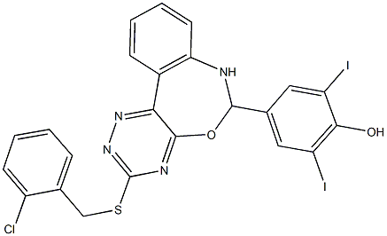 4-{3-[(2-chlorobenzyl)sulfanyl]-6,7-dihydro[1,2,4]triazino[5,6-d][3,1]benzoxazepin-6-yl}-2,6-diiodophenol Struktur