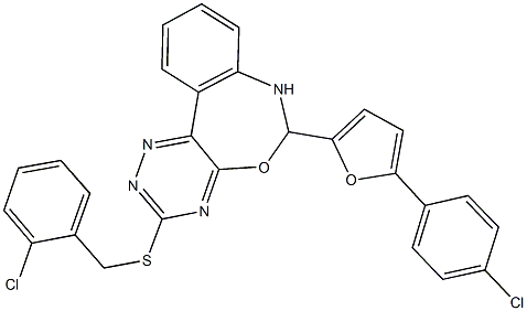 2-chlorobenzyl 6-[5-(4-chlorophenyl)-2-furyl]-6,7-dihydro[1,2,4]triazino[5,6-d][3,1]benzoxazepin-3-yl sulfide Struktur