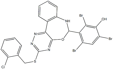 2,4,6-tribromo-3-{3-[(2-chlorobenzyl)sulfanyl]-6,7-dihydro[1,2,4]triazino[5,6-d][3,1]benzoxazepin-6-yl}phenol Struktur