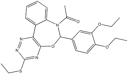 7-acetyl-6-(3,4-diethoxyphenyl)-3-(ethylsulfanyl)-6,7-dihydro[1,2,4]triazino[5,6-d][3,1]benzoxazepine Struktur