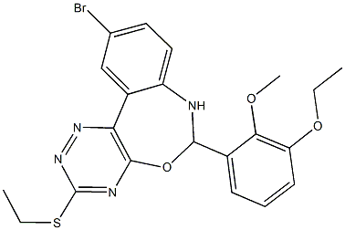 10-bromo-6-(3-ethoxy-2-methoxyphenyl)-3-(ethylsulfanyl)-6,7-dihydro[1,2,4]triazino[5,6-d][3,1]benzoxazepine Struktur