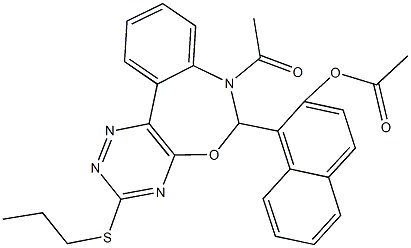 1-[7-acetyl-3-(propylsulfanyl)-6,7-dihydro[1,2,4]triazino[5,6-d][3,1]benzoxazepin-6-yl]-2-naphthyl acetate Struktur