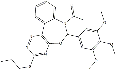 7-acetyl-3-(propylsulfanyl)-6-(3,4,5-trimethoxyphenyl)-6,7-dihydro[1,2,4]triazino[5,6-d][3,1]benzoxazepine Struktur