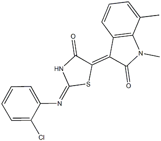 3-{2-[(2-chlorophenyl)imino]-4-oxo-1,3-thiazolidin-5-ylidene}-1,7-dimethyl-1,3-dihydro-2H-indol-2-one Struktur