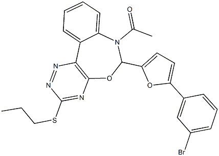 7-acetyl-6-[5-(3-bromophenyl)-2-furyl]-6,7-dihydro[1,2,4]triazino[5,6-d][3,1]benzoxazepin-3-yl propyl sulfide Struktur