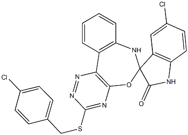 5-chloro-3'-[(4-chlorobenzyl)sulfanyl]-1,3,6',7'-tetrahydrospiro(2H-indole-3,6'-[1,2,4]triazino[5,6-d][3,1]benzoxazepine)-2-one Struktur