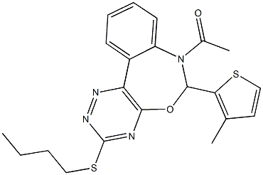 7-acetyl-6-(3-methyl-2-thienyl)-6,7-dihydro[1,2,4]triazino[5,6-d][3,1]benzoxazepin-3-yl butyl sulfide Struktur