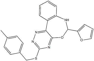 6-(2-furyl)-3-[(4-methylbenzyl)sulfanyl]-6,7-dihydro[1,2,4]triazino[5,6-d][3,1]benzoxazepine Struktur