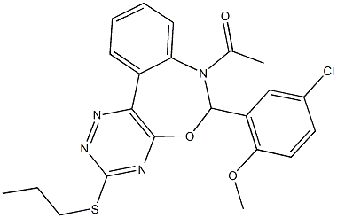 7-acetyl-6-(5-chloro-2-methoxyphenyl)-3-(propylsulfanyl)-6,7-dihydro[1,2,4]triazino[5,6-d][3,1]benzoxazepine Struktur