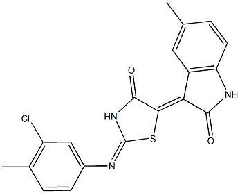 3-{2-[(3-chloro-4-methylphenyl)imino]-4-oxo-1,3-thiazolidin-5-ylidene}-5-methyl-1,3-dihydro-2H-indol-2-one Struktur