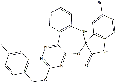 5'-bromo-3-[(4-methylbenzyl)sulfanyl]-2'-oxo-1',3',6,7-tetrahydrospiro[{1,2,4}triazino[5,6-d][3,1]benzoxazepine-6,3'-(2'H)-indole] Struktur