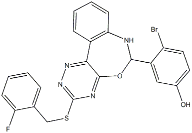 4-bromo-3-{3-[(2-fluorobenzyl)sulfanyl]-6,7-dihydro[1,2,4]triazino[5,6-d][3,1]benzoxazepin-6-yl}phenol Struktur