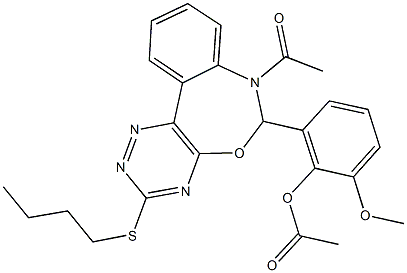 2-[7-acetyl-3-(butylsulfanyl)-6,7-dihydro[1,2,4]triazino[5,6-d][3,1]benzoxazepin-6-yl]-6-methoxyphenyl acetate Struktur