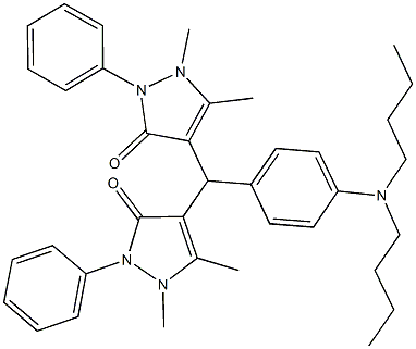 4-[[4-(dibutylamino)phenyl](1,5-dimethyl-3-oxo-2-phenyl-2,3-dihydro-1H-pyrazol-4-yl)methyl]-1,5-dimethyl-2-phenyl-1,2-dihydro-3H-pyrazol-3-one Struktur