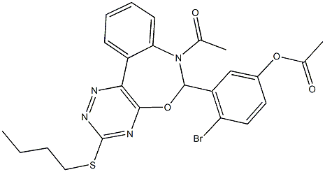 3-[7-acetyl-3-(butylsulfanyl)-6,7-dihydro[1,2,4]triazino[5,6-d][3,1]benzoxazepin-6-yl]-4-bromophenyl acetate Struktur