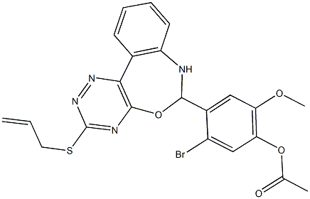 4-[3-(allylsulfanyl)-6,7-dihydro[1,2,4]triazino[5,6-d][3,1]benzoxazepin-6-yl]-5-bromo-2-methoxyphenyl acetate Struktur